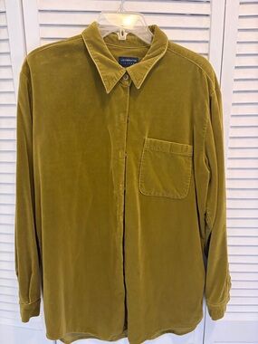 Vintage Liz Claiborne Olive Green Velvet Button-Up Blouse